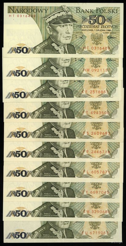 Polska, zestaw: 10 x 50 złotych, 1986–1988