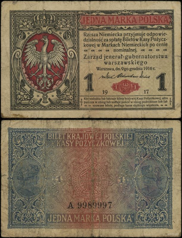 Polska, 1 marka polska, 9.12.1916
