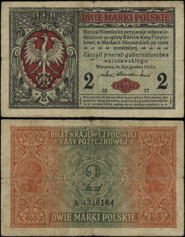 Polska, 2 marki polskie, 9.12.1916