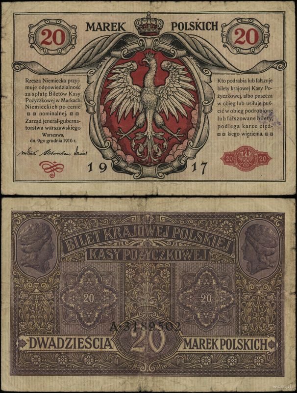 Polska, 20 marek polskich, 9.12.1916