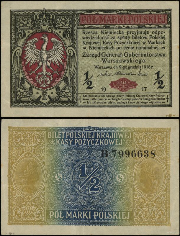 Polska, 1/2 marki polskiej, 9.12.1916