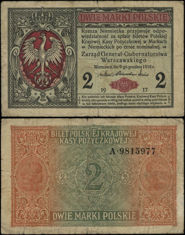 Polska, 2 marki polskie, 9.12.1916