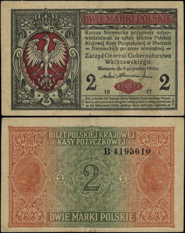 Polska, 2 marki polskie, 9.12.1916