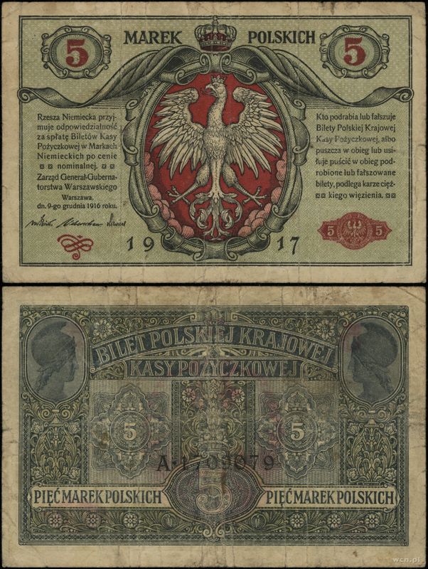Polska, 5 marek polskich, 9.12.1916