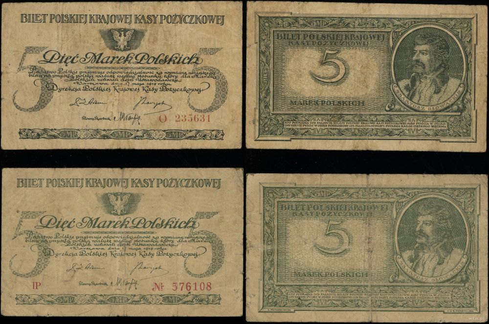 Polska, zestaw: 2 x 5 marek polskich, 17.05.1919
