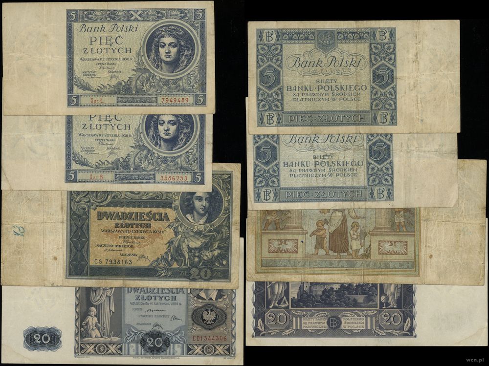 Polska, zestaw 4 banknotów, 1930–1936