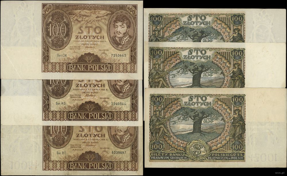 Polska, zestaw: 3 x 100 złotych, 1932–1934