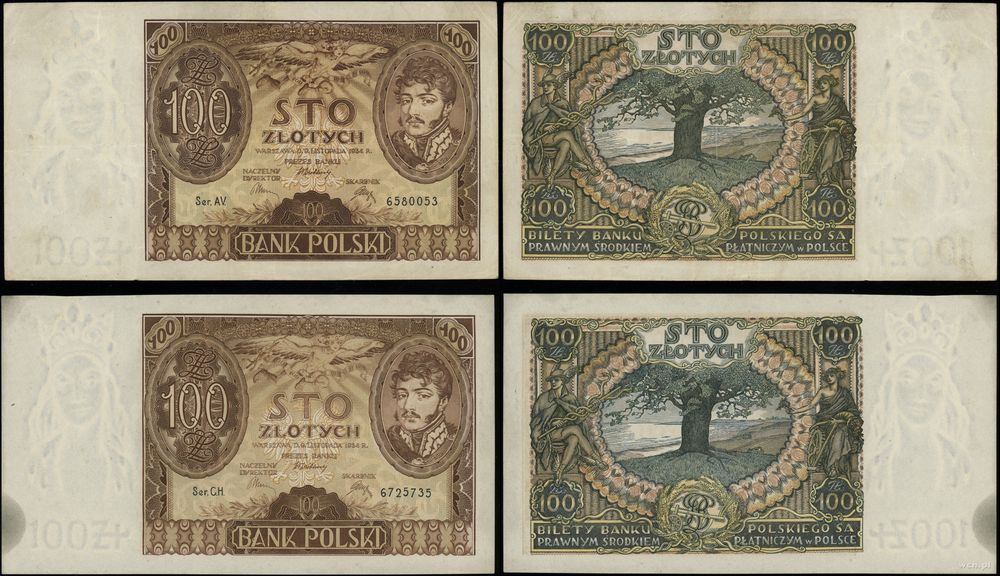 Polska, zestaw: 2 x 100 złotych, 9.11.1934