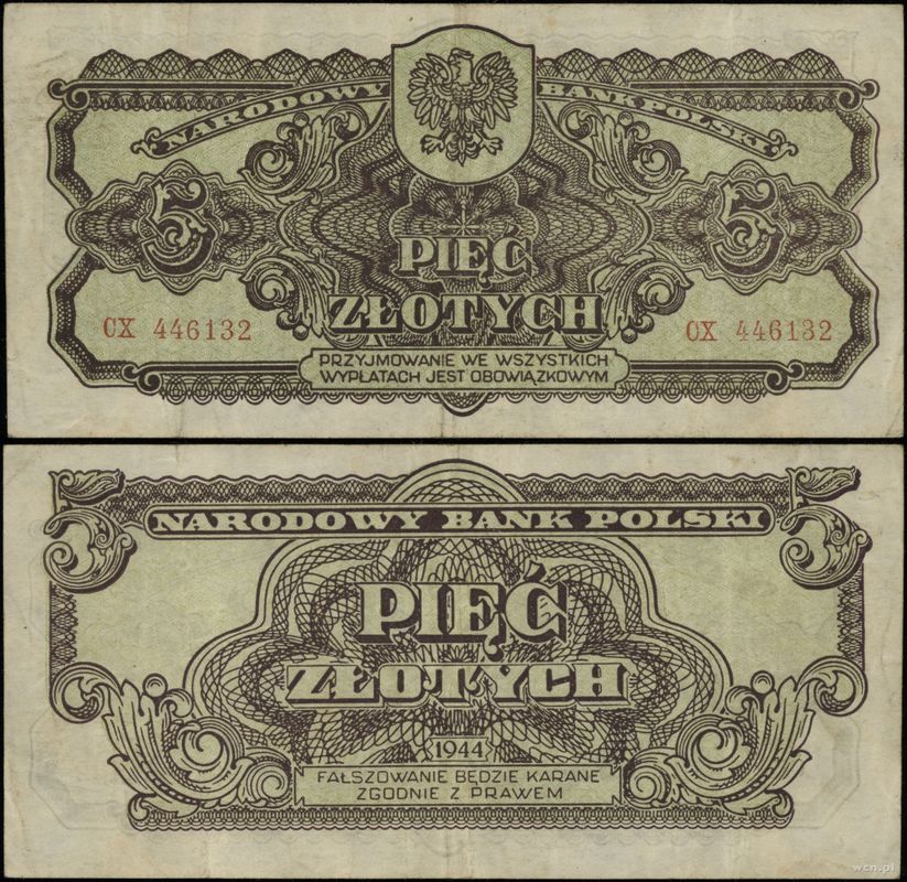 Polska, 5 złotych, 1944