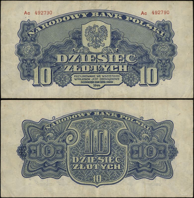 Polska, 10 złotych, 1944