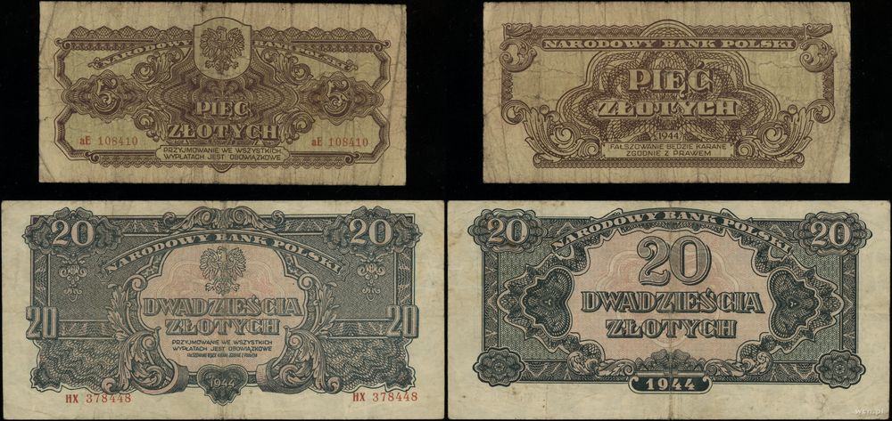 Polska, zestaw 2 banknotów, 1944