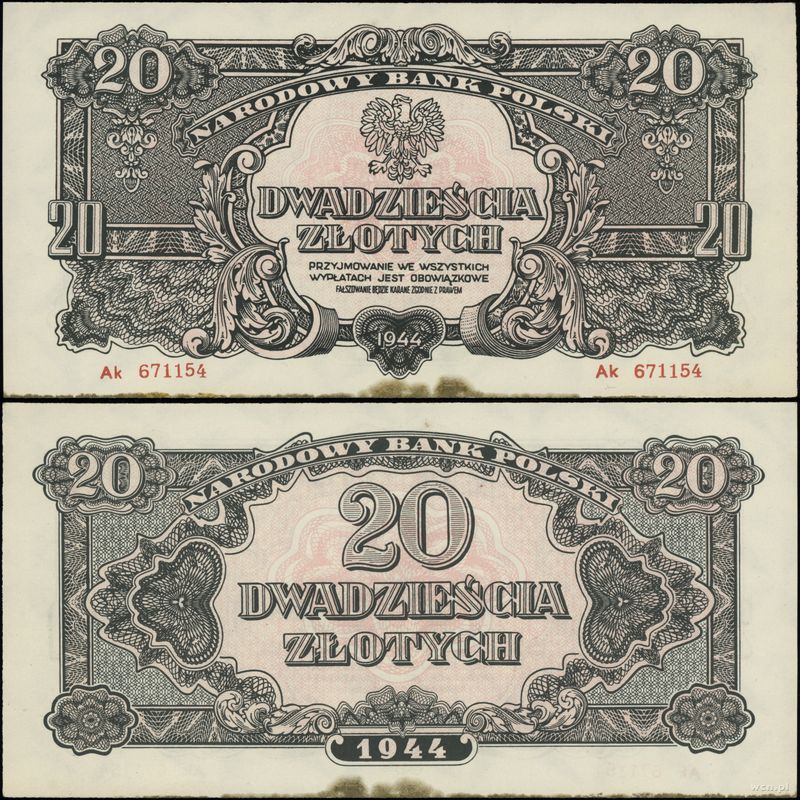 Polska, 20 złotych (REPRINT), (1944) 1974