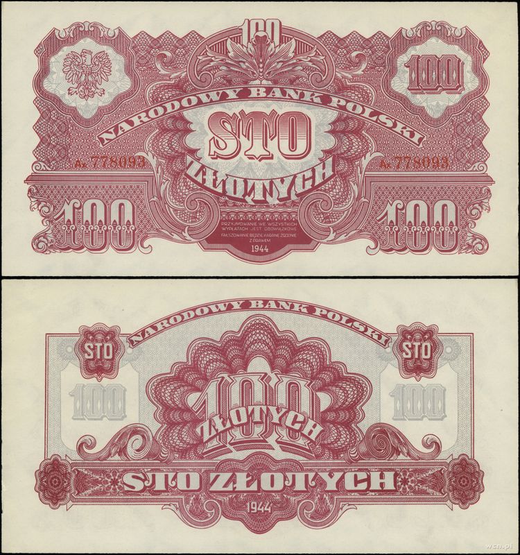 Polska, 100 złotych, (1944) 1974