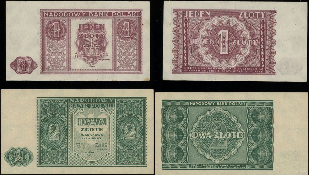 Polska, zestaw: 1 złoty i 2 złote, 15.05.1946