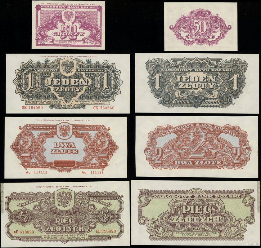 Polska, komplet banknotów emisji pamiątkowej 1974