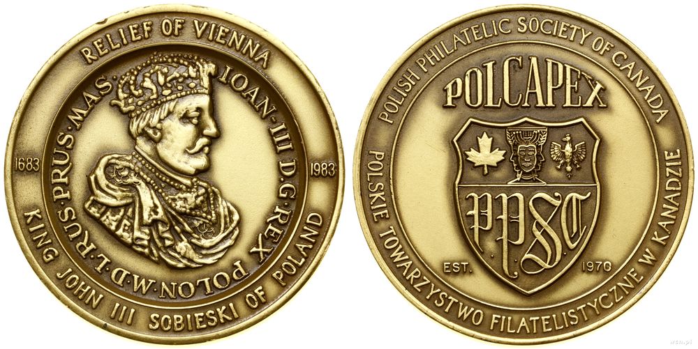 Polska, 300 rocznica bitwy pod Wiedniem, medal emitowany przez Polskie Towarzystwo Filatelistyczne w Kanadzie, 1983
