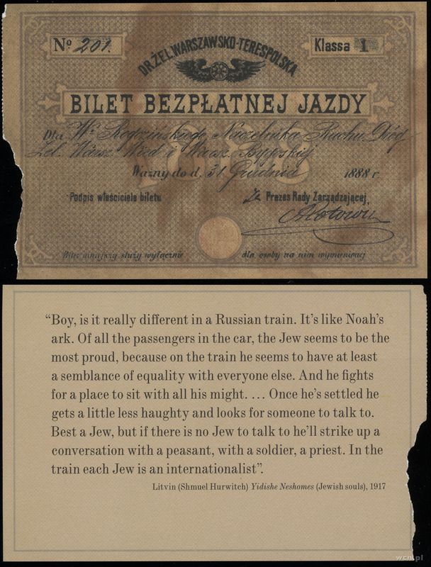 Polska, nowodruk biletu kolejowego, ważny do 31.12.1888