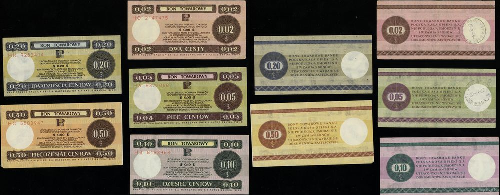 Polska, zestaw 5 bonów, 1.10.1979