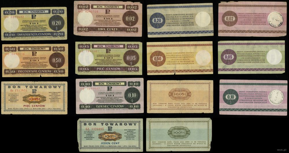 Polska, zestaw 7 bonów, 1969–1979