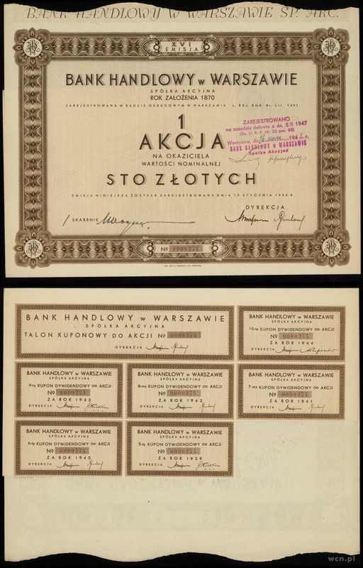 Polska, 1 akcja na 100 złotych, 15.01.1936