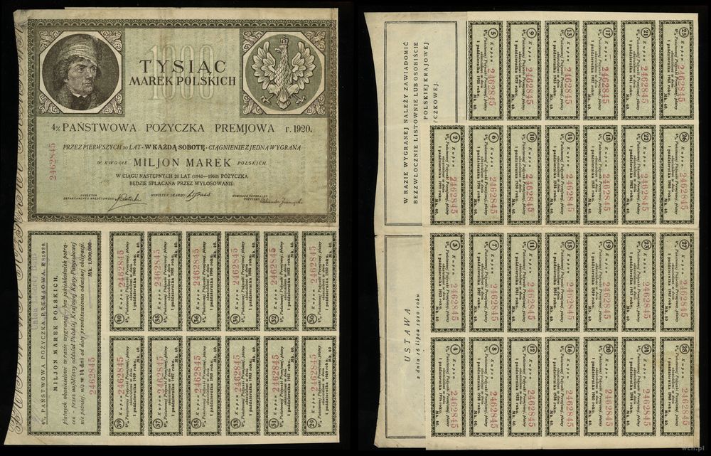 Polska, 4 % pożyczka na 1.000 marek polskich, 1920