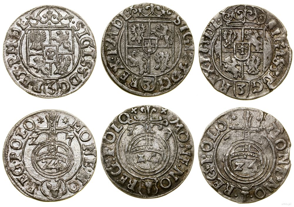 Polska, zestaw 3 x półtorak, 1625, 2 x 1627