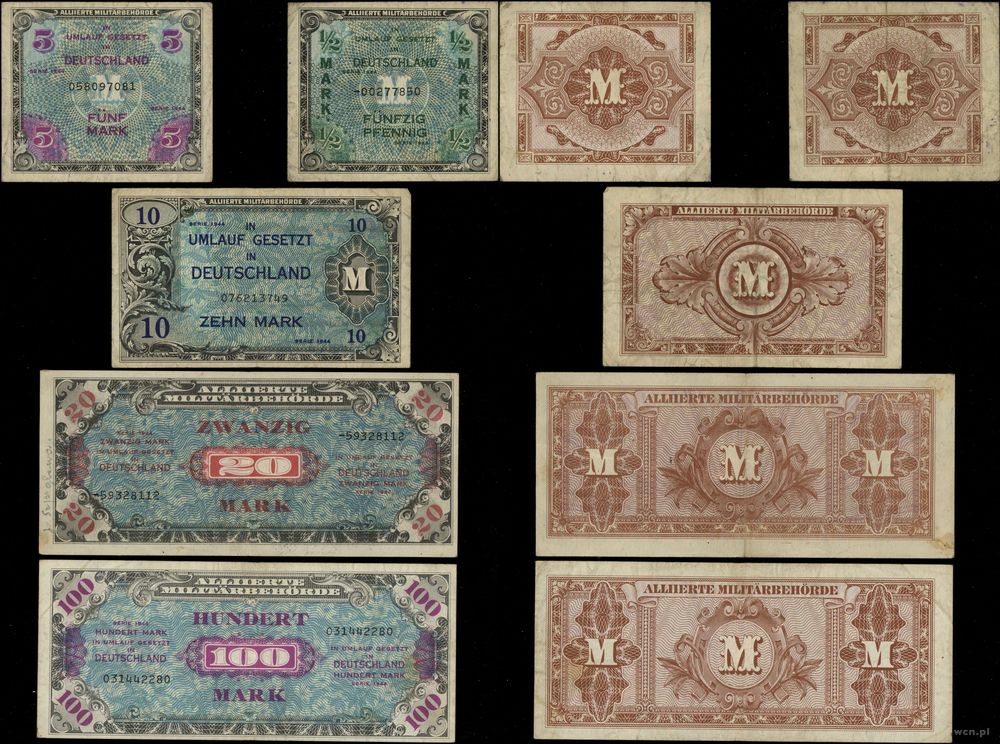 Niemcy, zestaw 5 banknotów, 1944