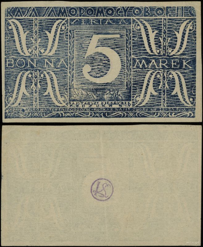 obóz oficerski II-C w Dobiegniewie /Woldenberg/, bon na 5 marek, 30.10.1944