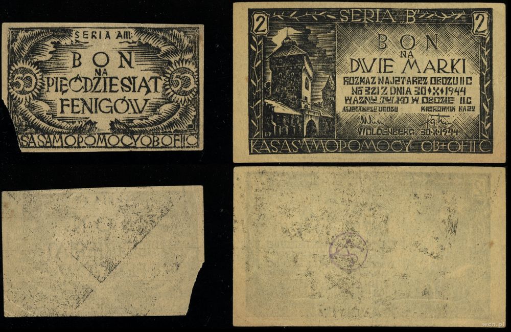 obóz oficerski II-C w Dobiegniewie /Woldenberg/, zestaw 2 banknotów, 1944