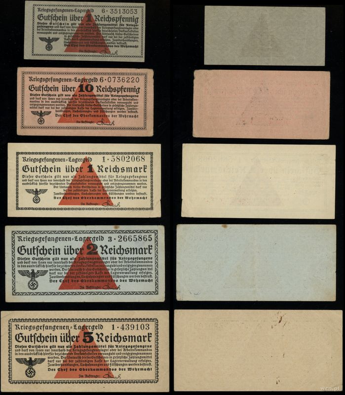 Kriegsgefangen Lagergeld (1939–1945), zestaw 5 banknotów, bez daty