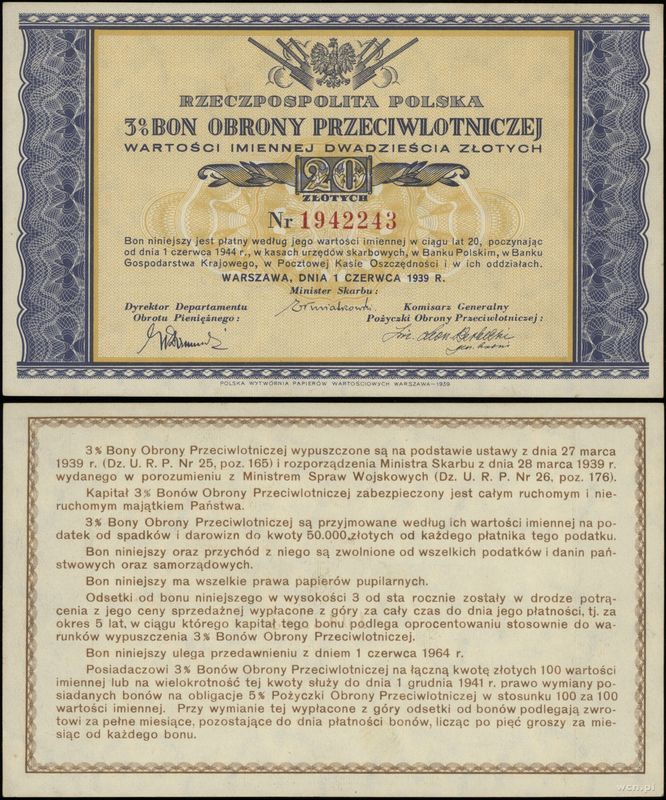 Polska, bon na 20 złotych, 1.06.1939