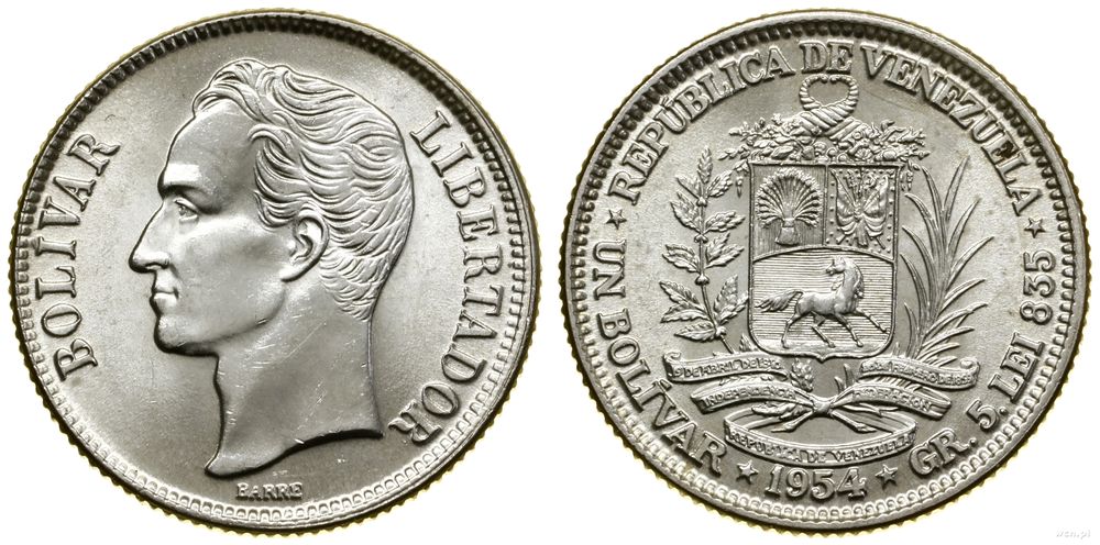Wenezuela, 1 boliwar, 1954