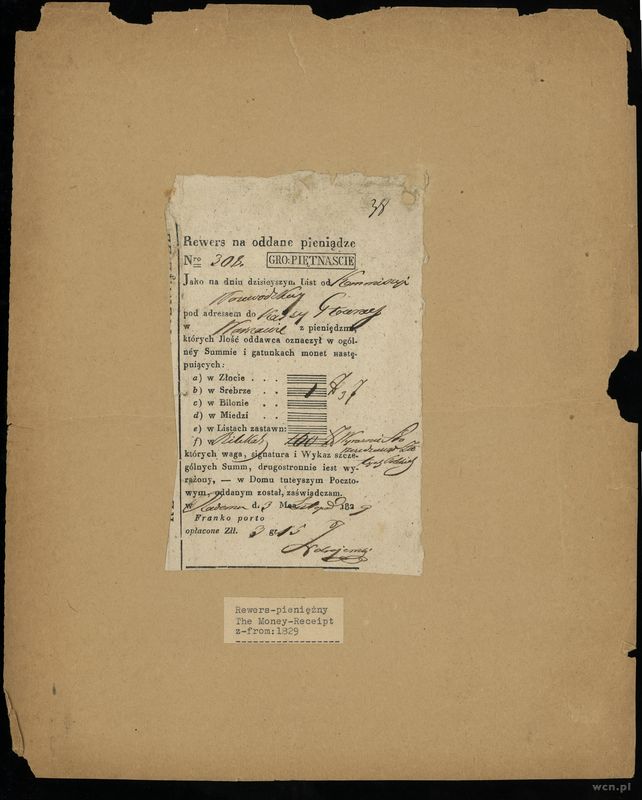 Polska, rewers piniężny z czasów Królestwa Kongresowego, 1829