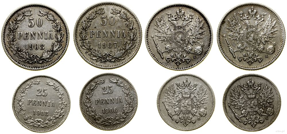 Finlandia, zestaw 4 monet, 1906–1908