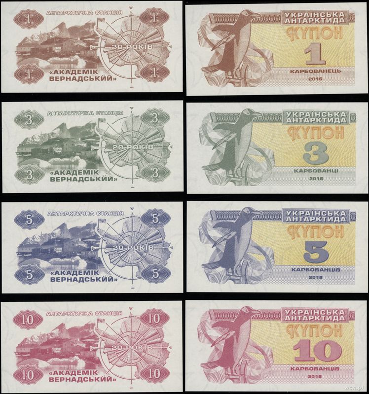 Antarktyda, zestaw 7 banknotów i pocztówka, 2016