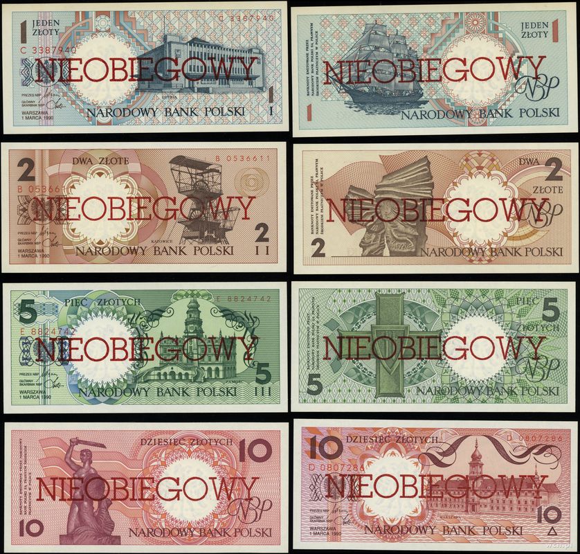 Polska, komplet banknotów serii miasta polskie, 1.03.1990
