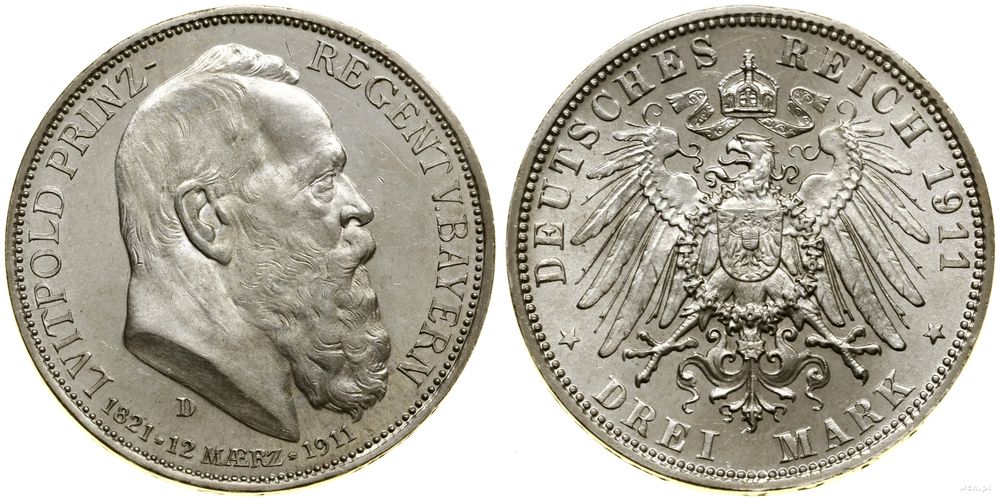 Niemcy, 3 marki, 1911 D