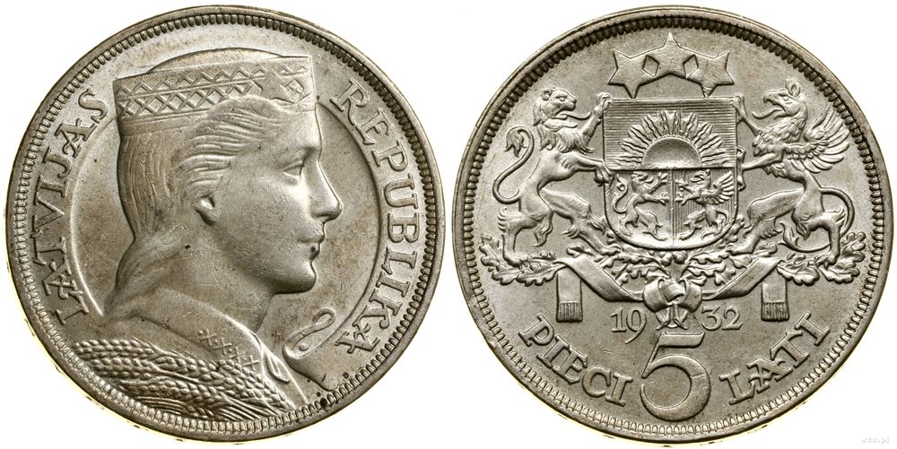Łotwa, 5 łatów, 1932
