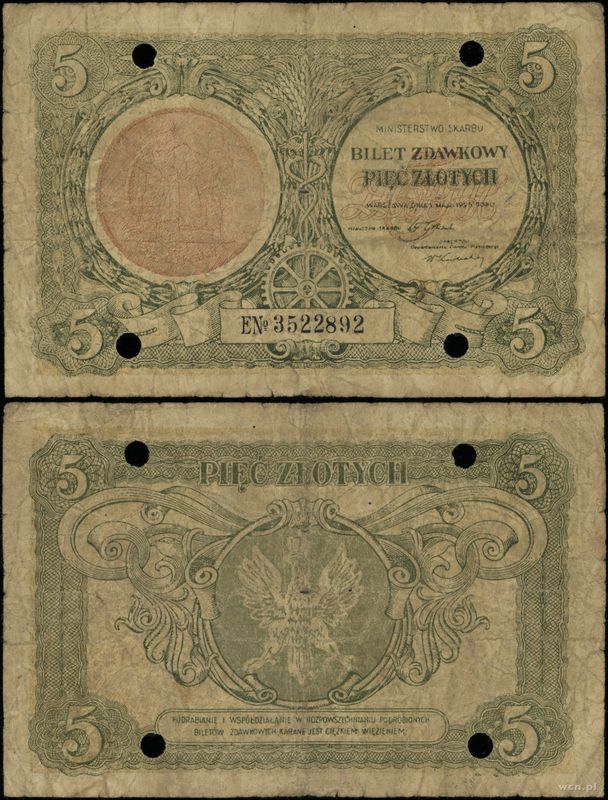 Polska, 5 złotych (fałszerstwo z epoki), 1.05.1925