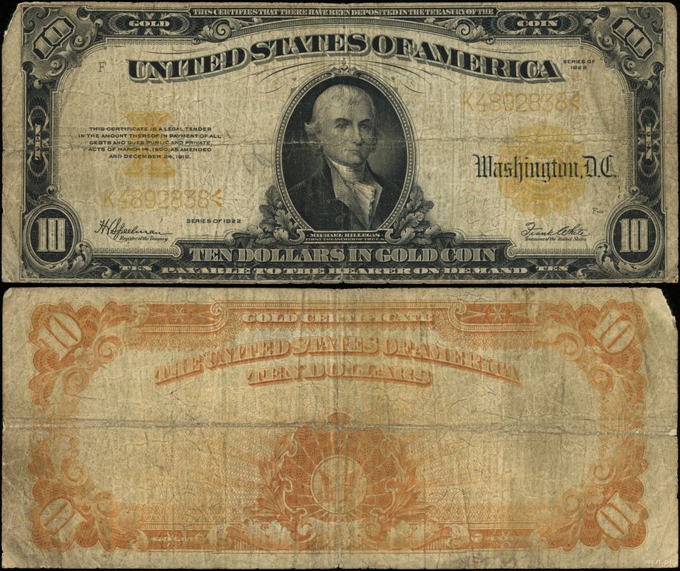 Stany Zjednoczone Ameryki (USA), 10 dolarów w złocie, 1922