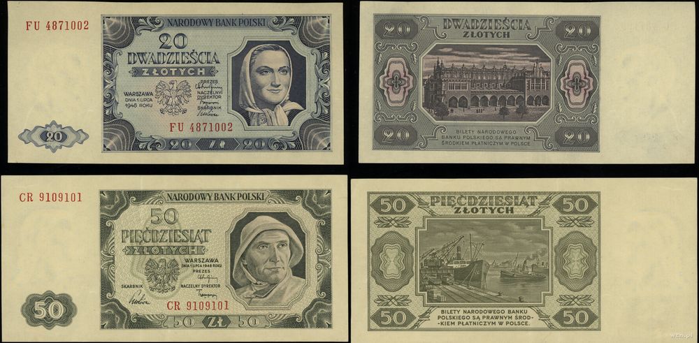 Polska, zestaw: 20 i 50 złotych, 1.07.1948