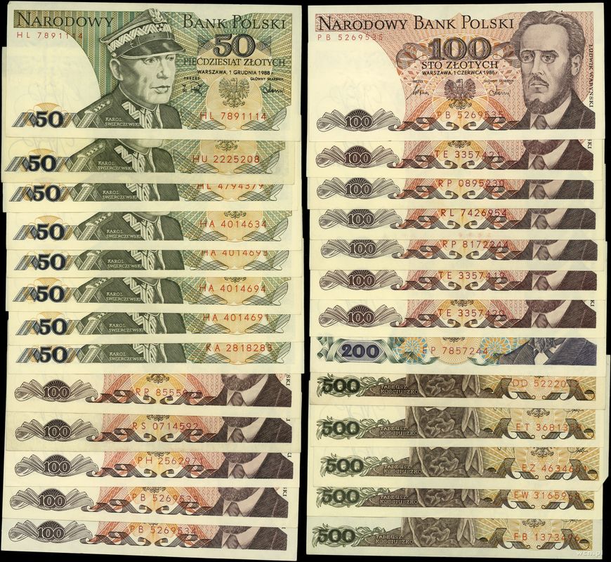Polska, zestaw 26 banknotów, 1982–1988