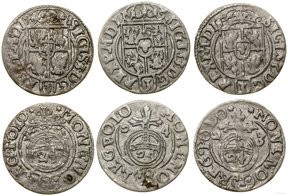 Polska, zestaw 3 półtoraków, 1621–1624