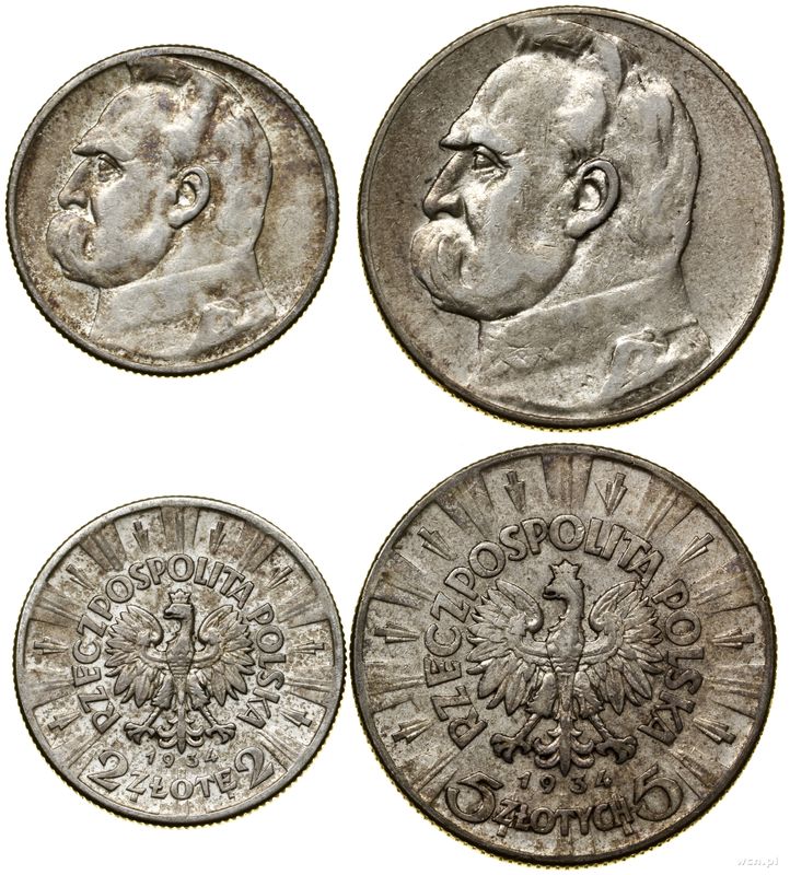 Polska, zestaw: 2 i 5 złotych, 1934