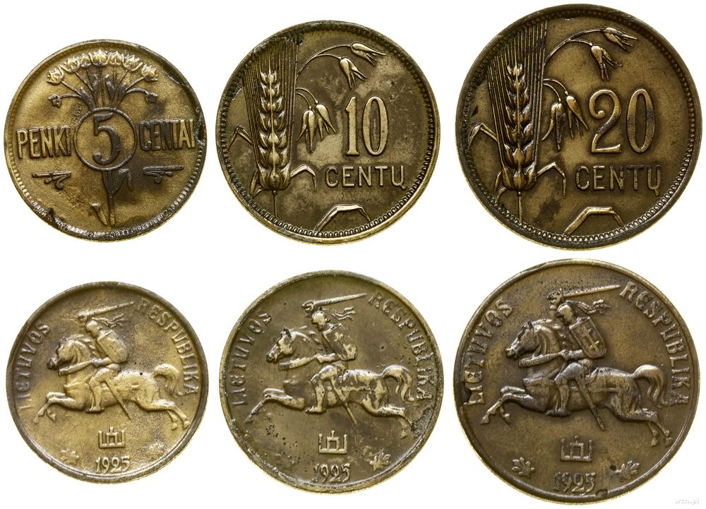 Litwa, zestaw 7 monet, 1925–1936