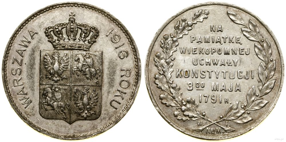 Polska, medal wybity na 125. rocznicę uchwalenia Konstytucji 3. Maja, 1916