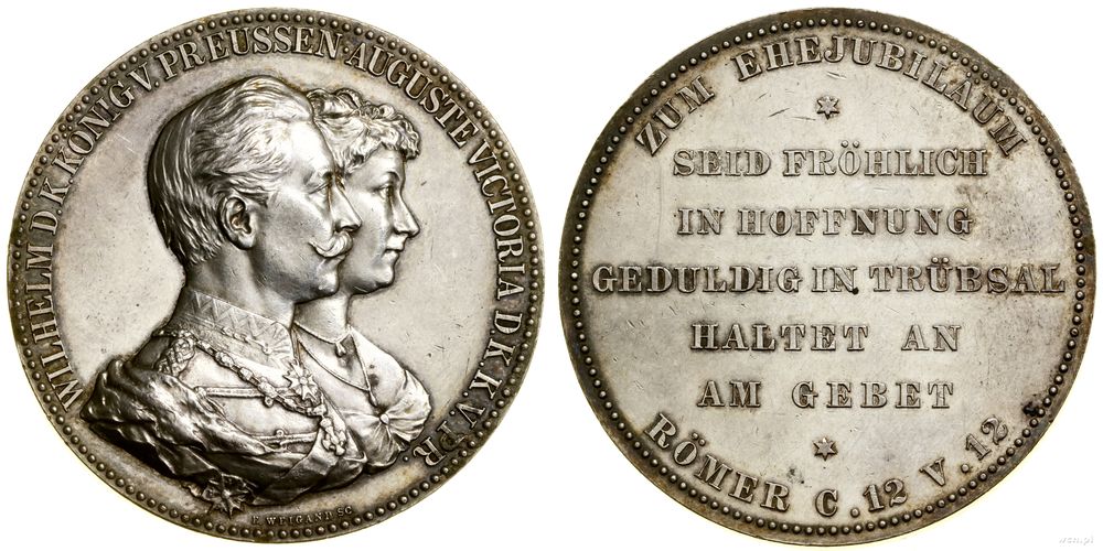 Niemcy, medal z okazji jubileuszu ślubu cesarza Wilhelma II i cesarzowej Wiktorii, 1890