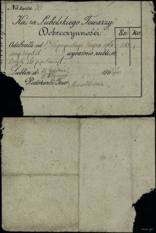 Polska, kwit na 150 rubli srebrem, 1865