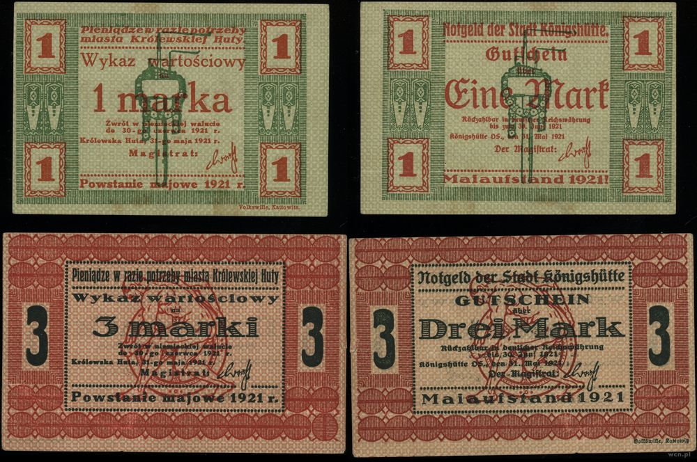 Śląsk, bony plebiscytowe na 1 i 3 marki, 31.05.1921