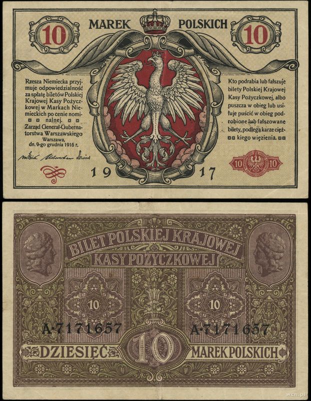 Polska, 10 marek polskich, 9.12.1916